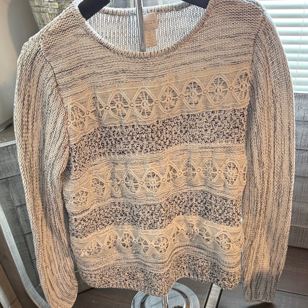 Chico’s Cream and Gray Knit Sweater size 2